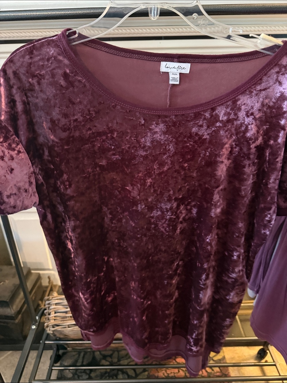 Velvet Short Sleeve Top - Plum Purple 0083